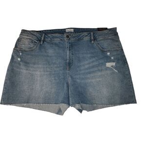 Ava & Viv Stretch High Rise Midi Distressed Raw Hem Jean Shorts Size 26.